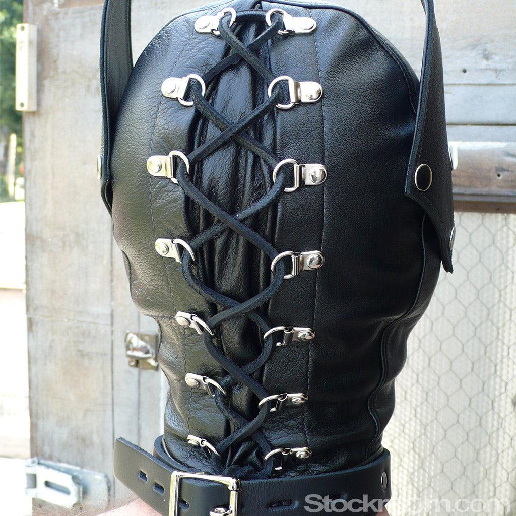 Leather Dog Hood with Snap-on Muzzle, Blindfold and Gag - Image 6